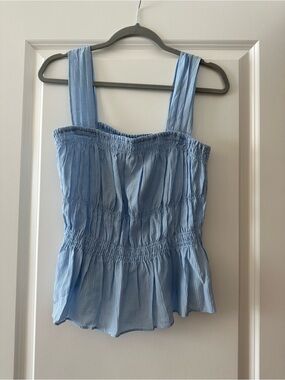 H&M Light Blue Smocked Peplum Tank, M